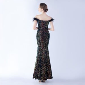 Elegant Evening Party Dress For New Year Luxury Women's Ball Gown Ostrich Feather Maxi Dresses