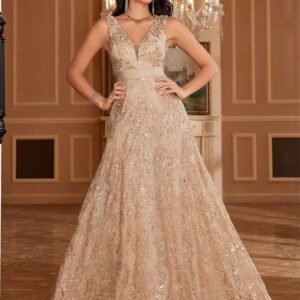 Sexy Deep V-Neck Sequin Evening Dress – Glamorous Formal Gown for Special Occasions