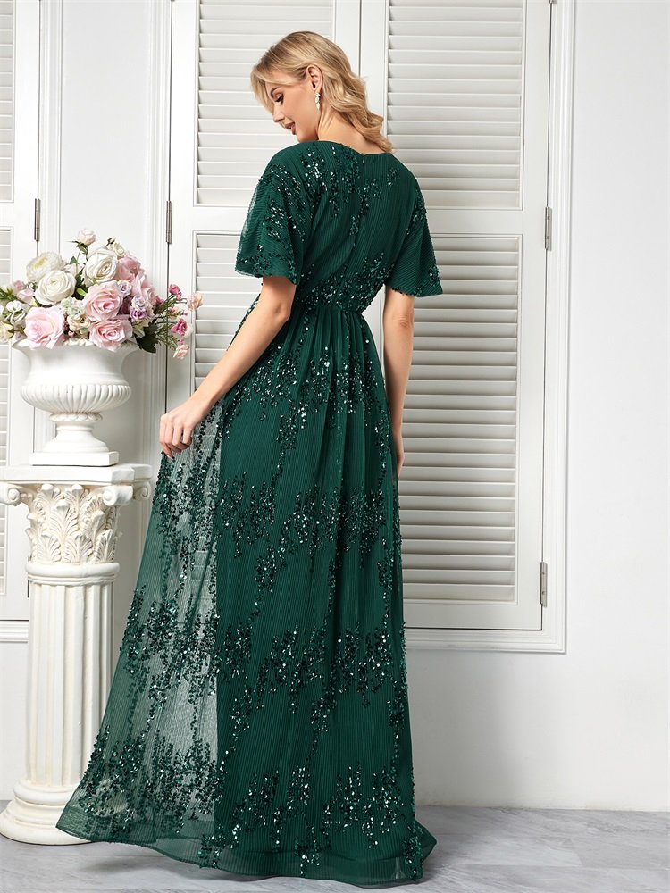 Green Sequin Evening Dress – Elegant Formal Gown for Special Events & Parties