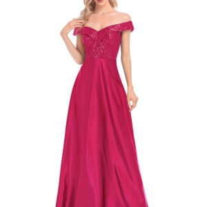 Sequin Royal Off-Shoulder Satin Party Dress – Elegant Prom & Cocktail Gown