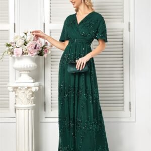Green Sequin Evening Dress – Elegant Formal Gown for Special Events & Parties