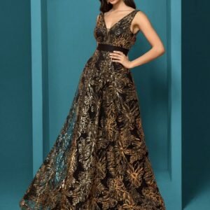 Sexy Deep V-Neck Sequin Evening Dress – Glamorous Formal Gown for Special Occasions