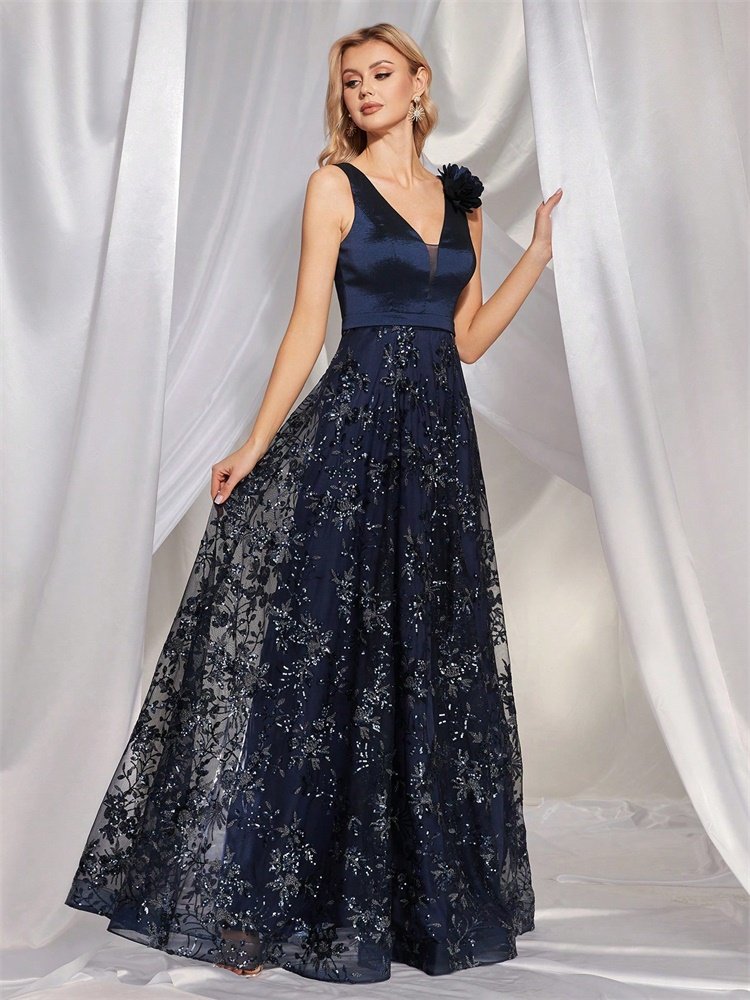 Elegant V-Neck Evening Dress – Luxury Chiffon Sleeveless Party Dress for Women