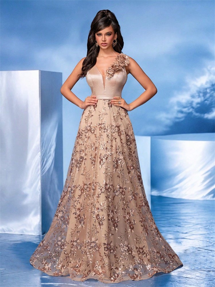 Elegant V-Neck Evening Dress – Luxury Chiffon Sleeveless Party Dress for Women