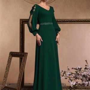 Luxury Long Sleeve Floor-Length Evening Dress – Elegant V-Neck Formal Gown for Prom & Parties