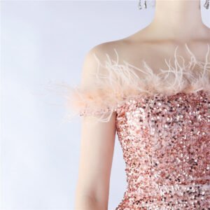 Elegant Evening Party Dress For New Year Luxury Women's Ball Gown Ostrich Feather Maxi Dresses