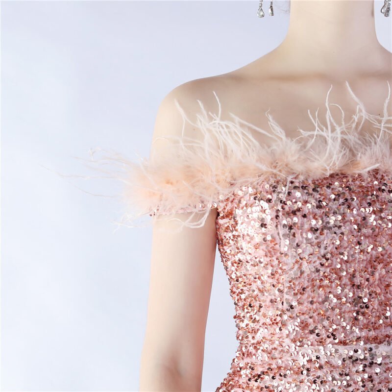 Elegant Evening Party Dress For New Year Luxury Women's Ball Gown Ostrich Feather Maxi Dresses