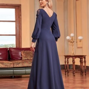 Luxury Long Sleeve Floor-Length Evening Dress – Elegant V-Neck Formal Gown for Prom & Parties