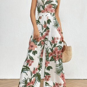 Women's Spring & Summer Sleeveless Flower Plant Print Jumpsuit – Casual & Elegant Outfit