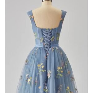 Simple Temperament Sling Sleeveless Short Ball Gown – Exquisite Flower Embroidery Slim Waist Dress