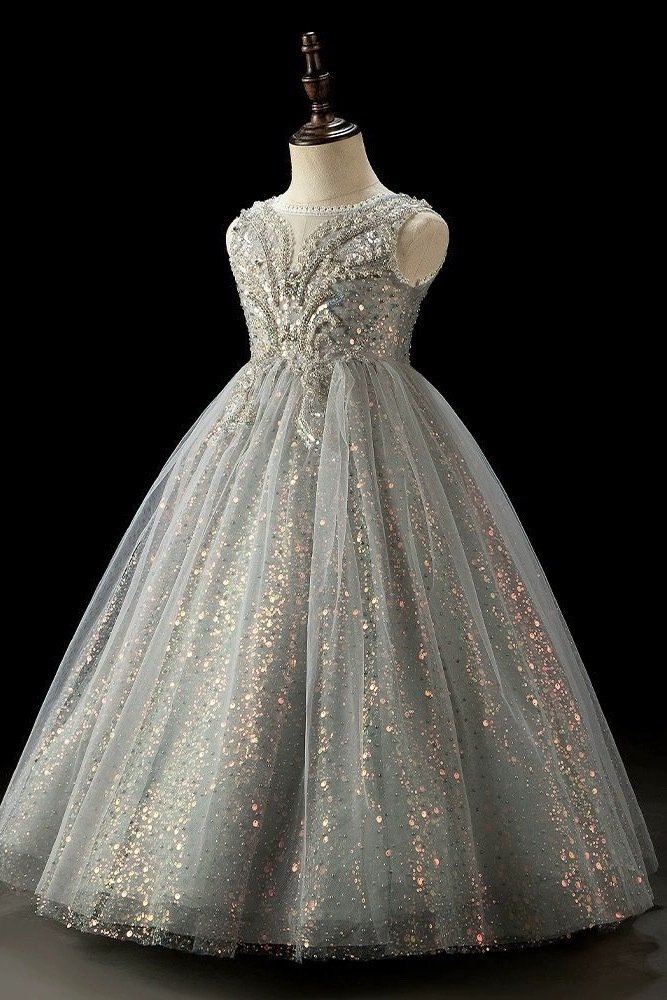 Sequined Girls Sleeveless Princess Dress – Sparkly and Elegant Dress for Special Occasions