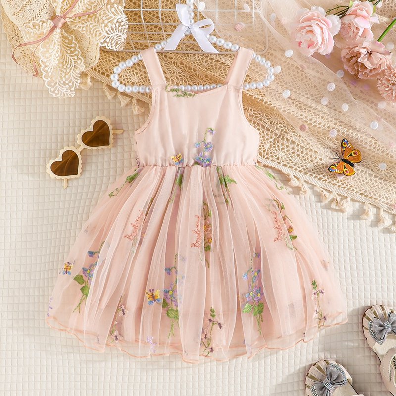 Baby Girl Floral Embroidery Princess Dress – Sleeveless Summer & Spring Outfit