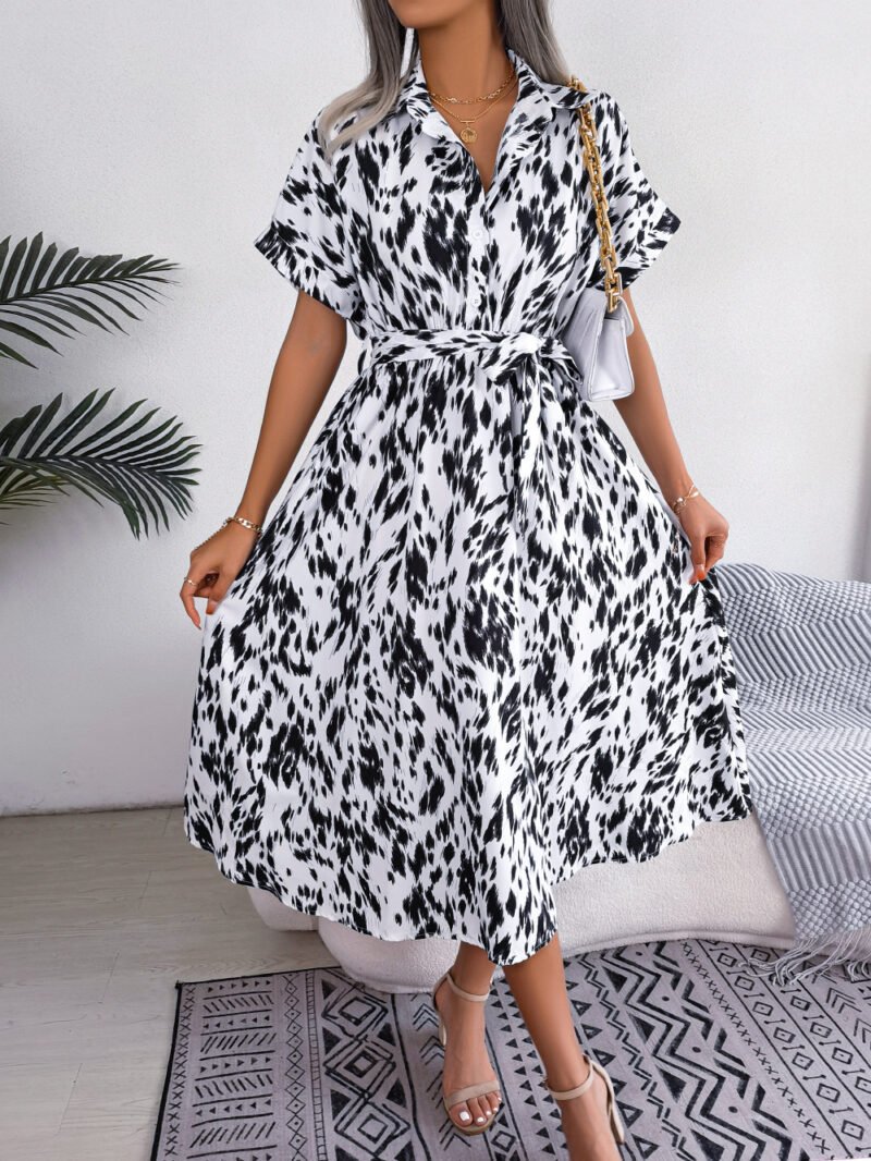 Women’s Summer Casual Loose Leopard Lace-Up Shirt Dress – Trendy & Comfortable