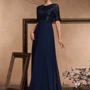 Short Sleeve Sequin Formal Evening Dress – Black Chiffon Mermaid Gown for Prom & Weddings