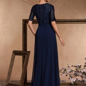 Short Sleeve Sequin Formal Evening Dress – Black Chiffon Mermaid Gown for Prom & Weddings