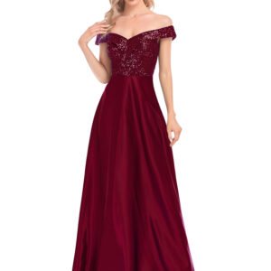 Sequin Royal Off-Shoulder Satin Party Dress – Elegant Prom & Cocktail Gown