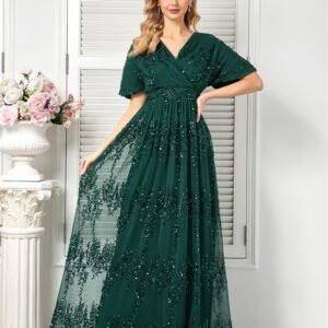 Green Sequin Evening Dress – Elegant Formal Gown for Special Events & Parties