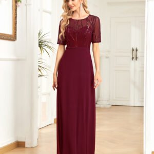 Short Sleeve Sequin Formal Evening Dress – Black Chiffon Mermaid Gown for Prom & Weddings