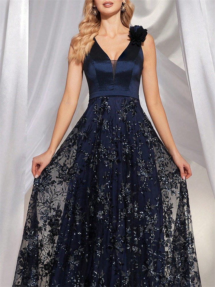 Elegant V-Neck Evening Dress – Luxury Chiffon Sleeveless Party Dress for Women