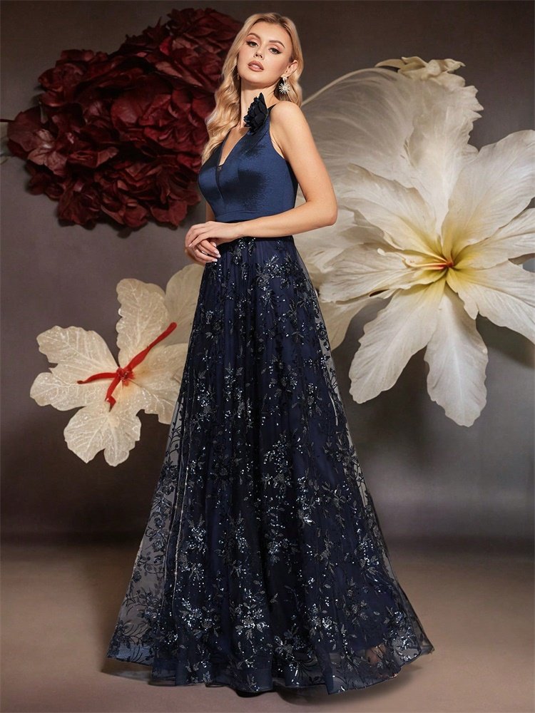 Elegant V-Neck Evening Dress – Luxury Chiffon Sleeveless Party Dress for Women