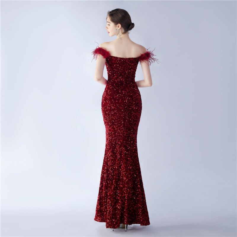 Elegant Evening Party Dress For New Year Luxury Women's Ball Gown Ostrich Feather Maxi Dresses
