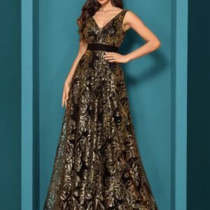 Sexy Deep V-Neck Sequin Evening Dress – Glamorous Formal Gown for Special Occasions