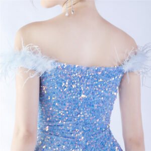 Elegant Evening Party Dress For New Year Luxury Women's Ball Gown Ostrich Feather Maxi Dresses