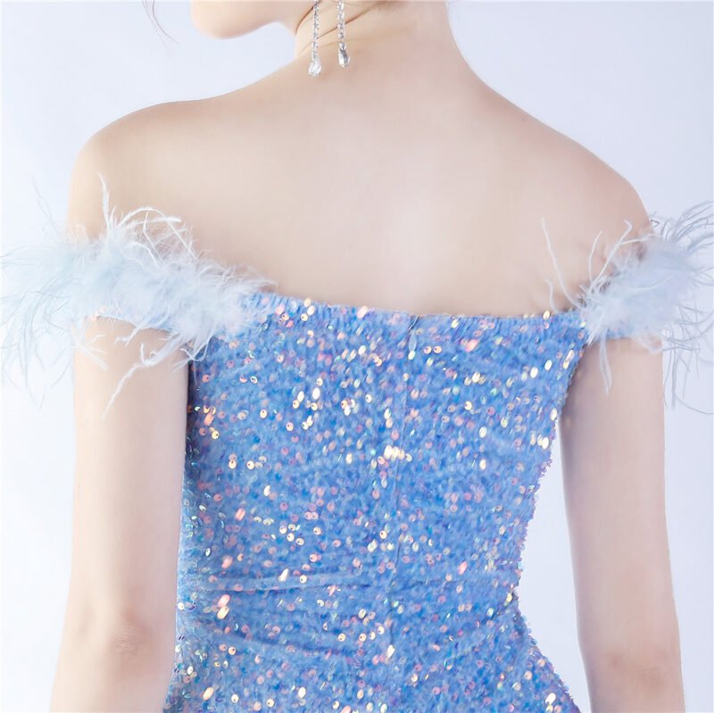 Elegant Evening Party Dress For New Year Luxury Women's Ball Gown Ostrich Feather Maxi Dresses