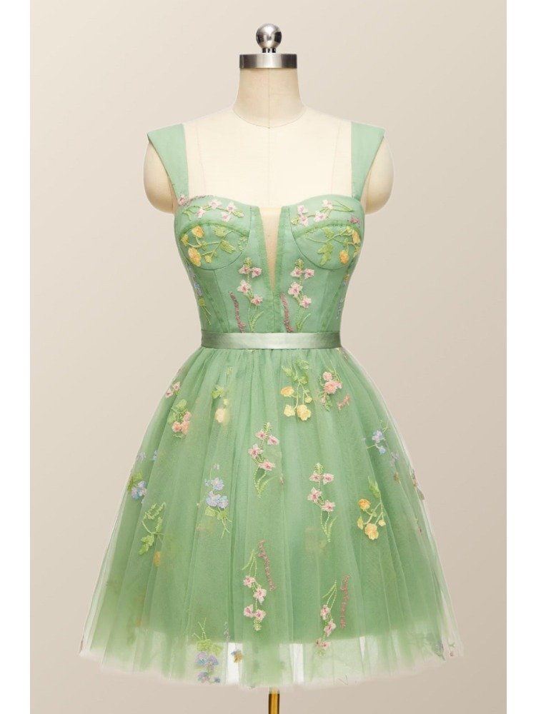 Simple Temperament Sling Sleeveless Short Ball Gown – Exquisite Flower Embroidery Slim Waist Dress