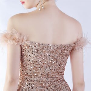 Elegant Evening Party Dress For New Year Luxury Women's Ball Gown Ostrich Feather Maxi Dresses