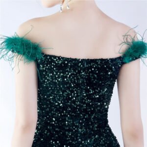 Elegant Evening Party Dress For New Year Luxury Women's Ball Gown Ostrich Feather Maxi Dresses