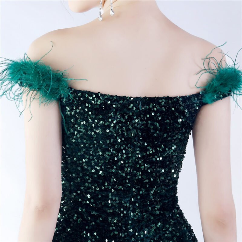 Elegant Evening Party Dress For New Year Luxury Women's Ball Gown Ostrich Feather Maxi Dresses