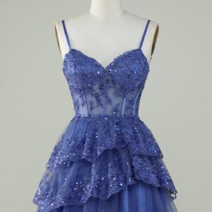 Sweetheart Short Cocktail Dress | Glitter Beads & Tiered Lace