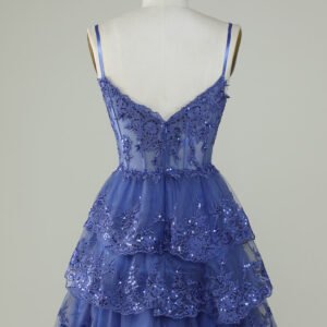 Sweetheart Short Cocktail Dress | Glitter Beads & Tiered Lace