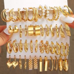 48-Piece Fashion Metal Earrings Set – Pearl & Love Earrings for Women