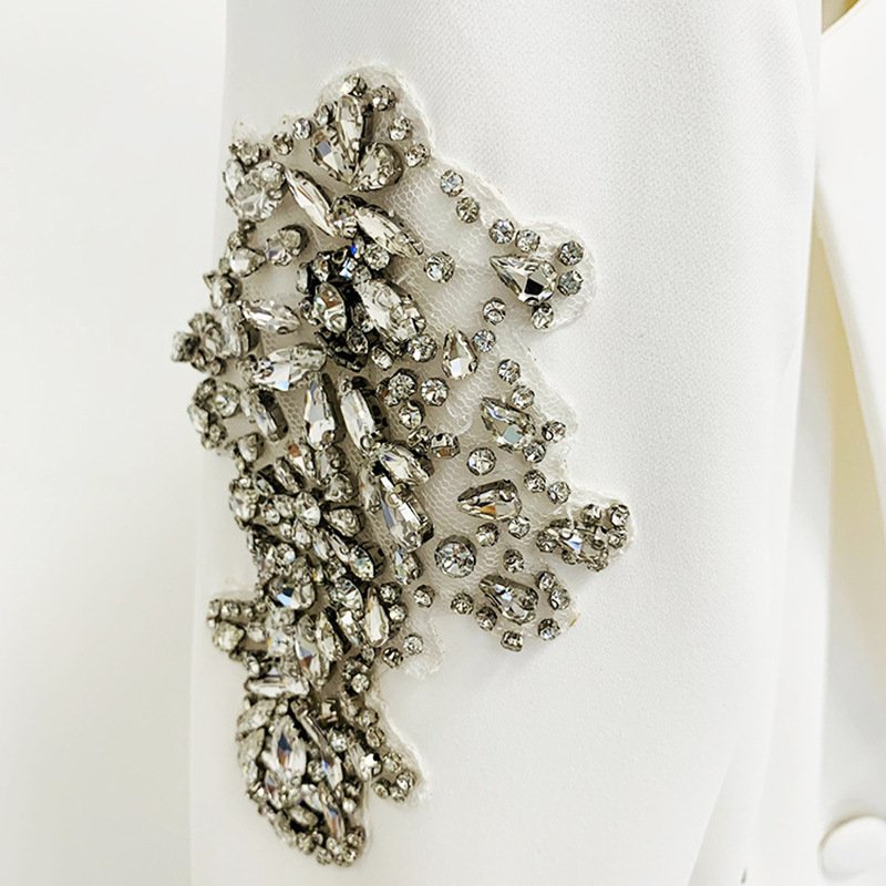 Beaded Diamond Button Suit Jacket & Wide-Leg Pants – Elegant Office Wear