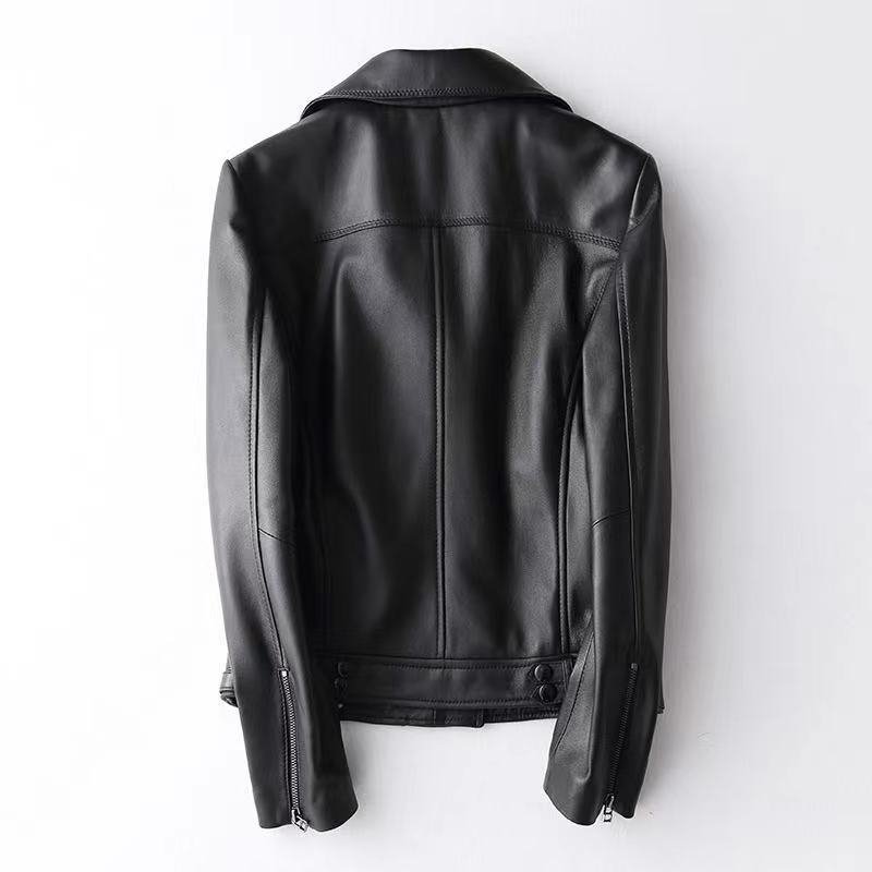 Women's Sheepskin Slim-Fit Leather Jacket – Elegant Collar Coat
