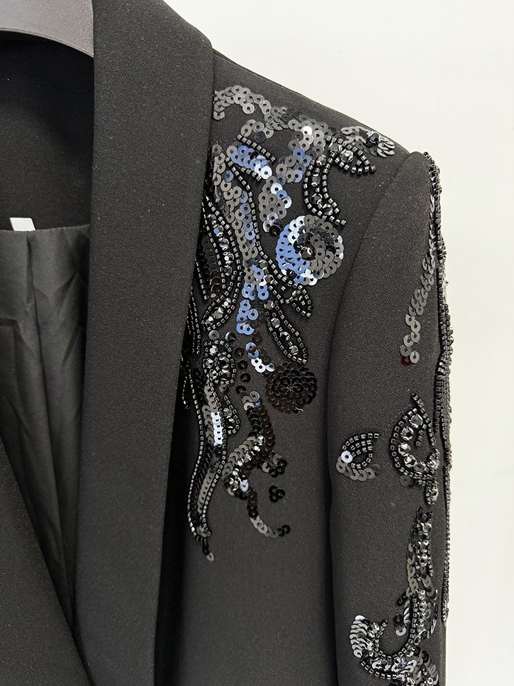 Black Beaded Collar Women's Blazer – Chic & Sophisticated