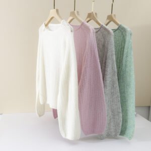 Pearl Buckle Retro Elegant Alpaca Wool Sweater – Sophisticated Women's Knitwear One-Size