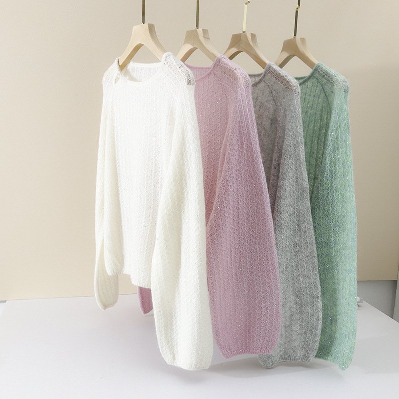Pearl Buckle Retro Elegant Alpaca Wool Sweater – Sophisticated Women's Knitwear One-Size