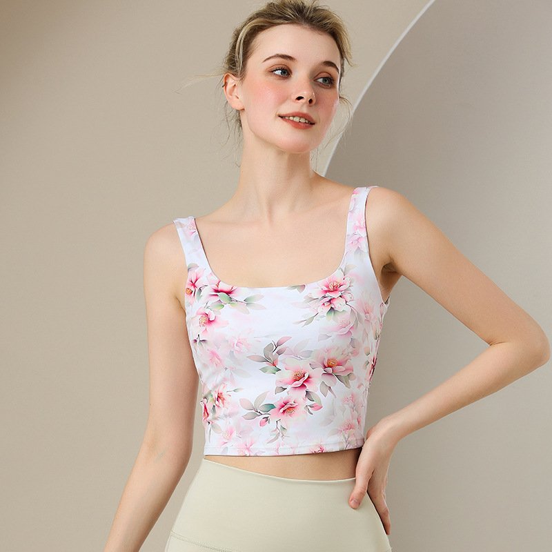 Colorful Printed Yoga Vest Suit – Women's Sports Bra with Chest Pad