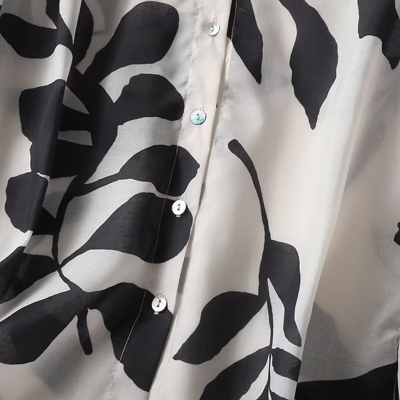 Black Leaf Printed Casual Shirt for Women – Stylish & Comfortable Blouse