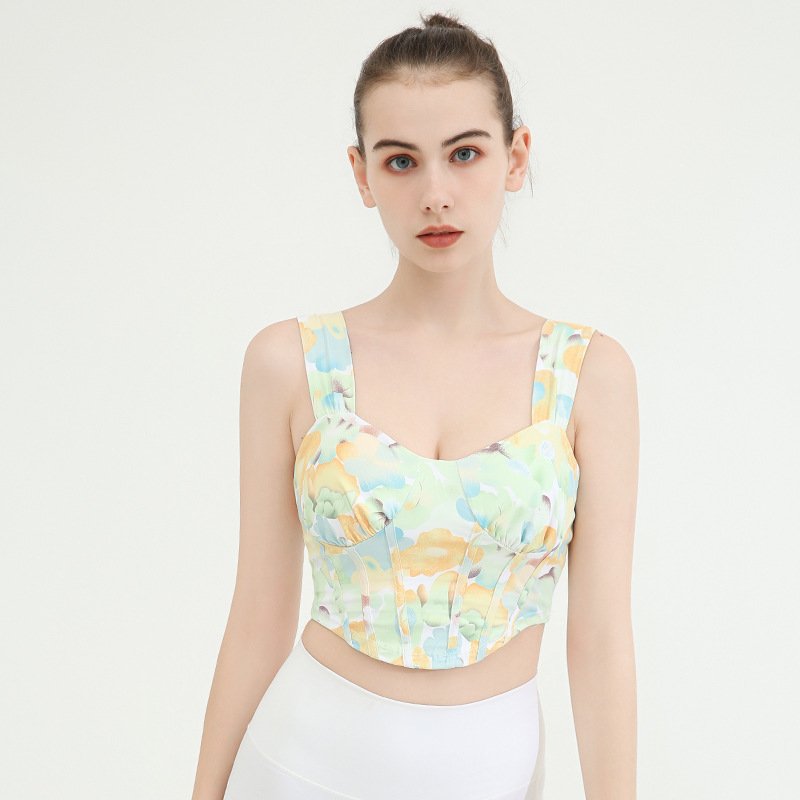 Colorful Printed Sling Yoga Top – High Elastic & Quick-Dry with Chest Pad