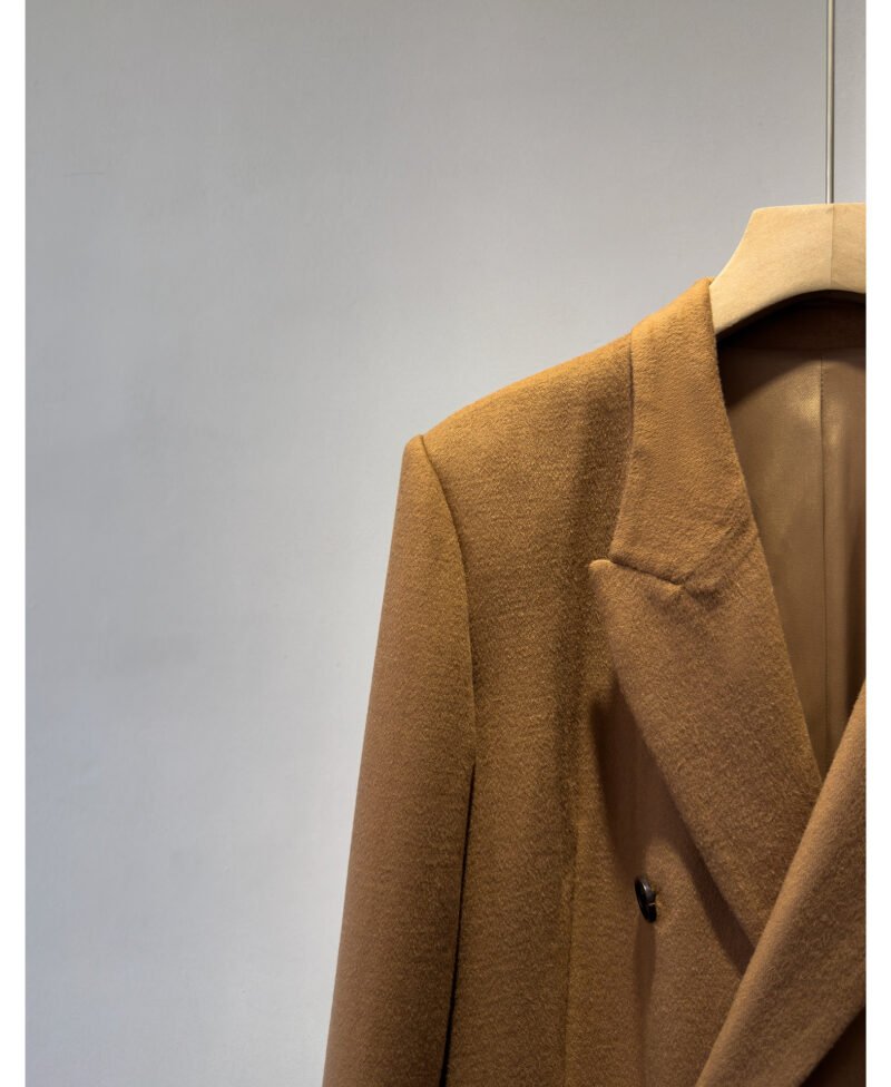 Brown Wool Single-Lined Double-Breasted Women's Suit Jacket – Elegant & Chic