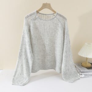 Pearl Buckle Retro Elegant Alpaca Wool Sweater – Sophisticated Women's Knitwear One-Size
