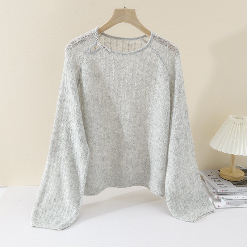Pearl Buckle Retro Elegant Alpaca Wool Sweater – Sophisticated Women's Knitwear One-Size