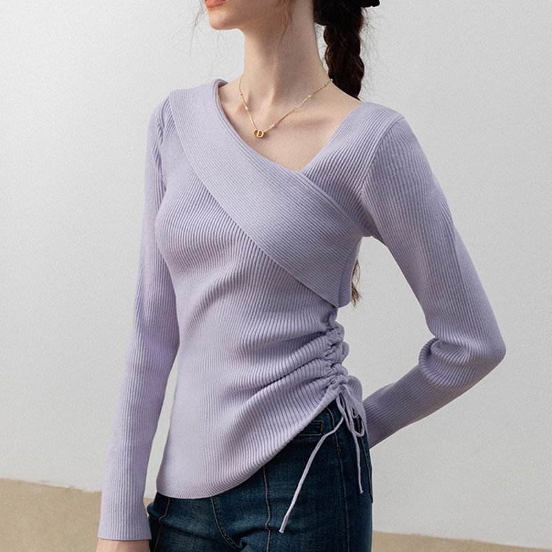 French Elegant Purple Sweater for Women – Long-Sleeved Chic Knit Top