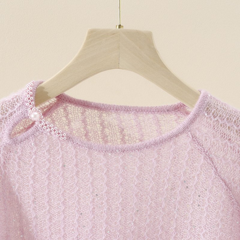Pearl Buckle Retro Elegant Alpaca Wool Sweater – Sophisticated Women's Knitwear One-Size