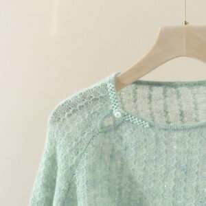 Pearl Buckle Retro Elegant Alpaca Wool Sweater – Sophisticated Women's Knitwear One-Size