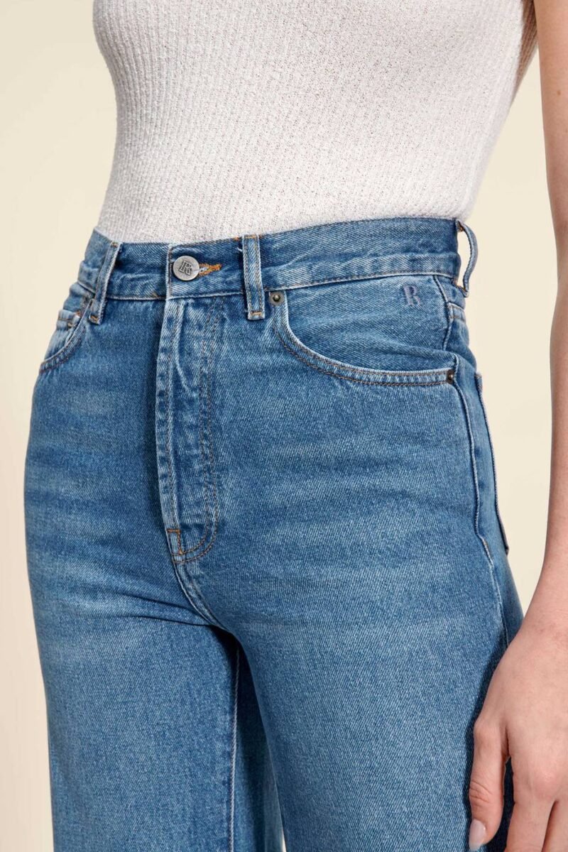 French Style High Waist Retro Wide Leg Blue Jeans for Women – Vintage Chic